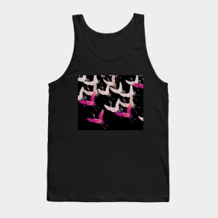 PINK FUCHSIA WHITE FLYING CRANES IN BLACK Japanese Pattern Tank Top